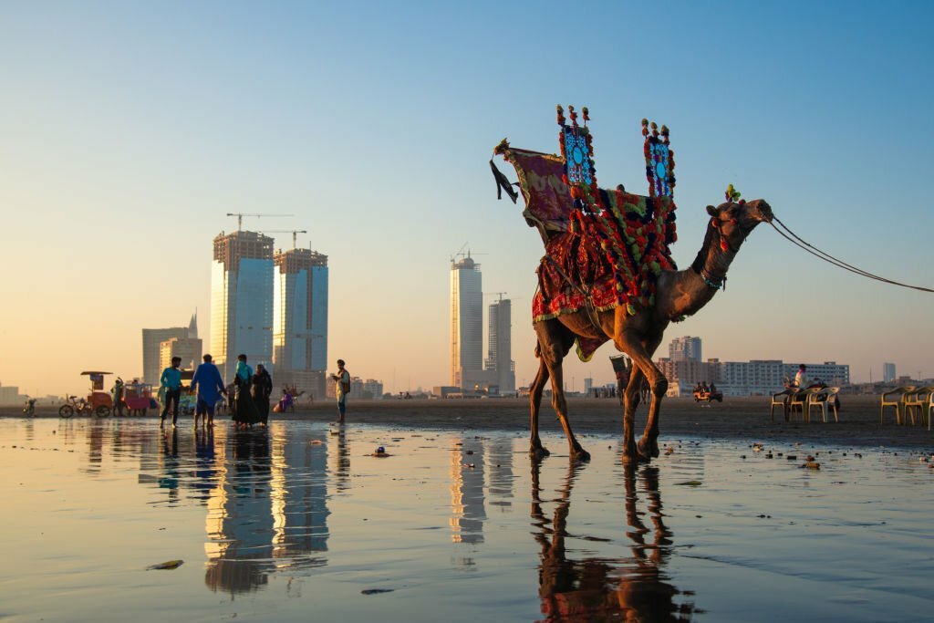 Sea view Beach Karachi at sunset.